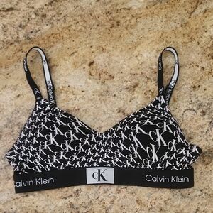 Calvin Klein Monogram Logo Monochrome Bralette.  Molded, Wireless.